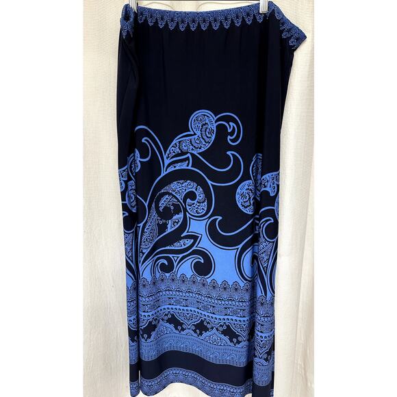 Susan Graver QVC Liquid Knit Blue Maxi Skirt Sz 2XP w/ Elastic Waist Straight - Picture 2 of 6